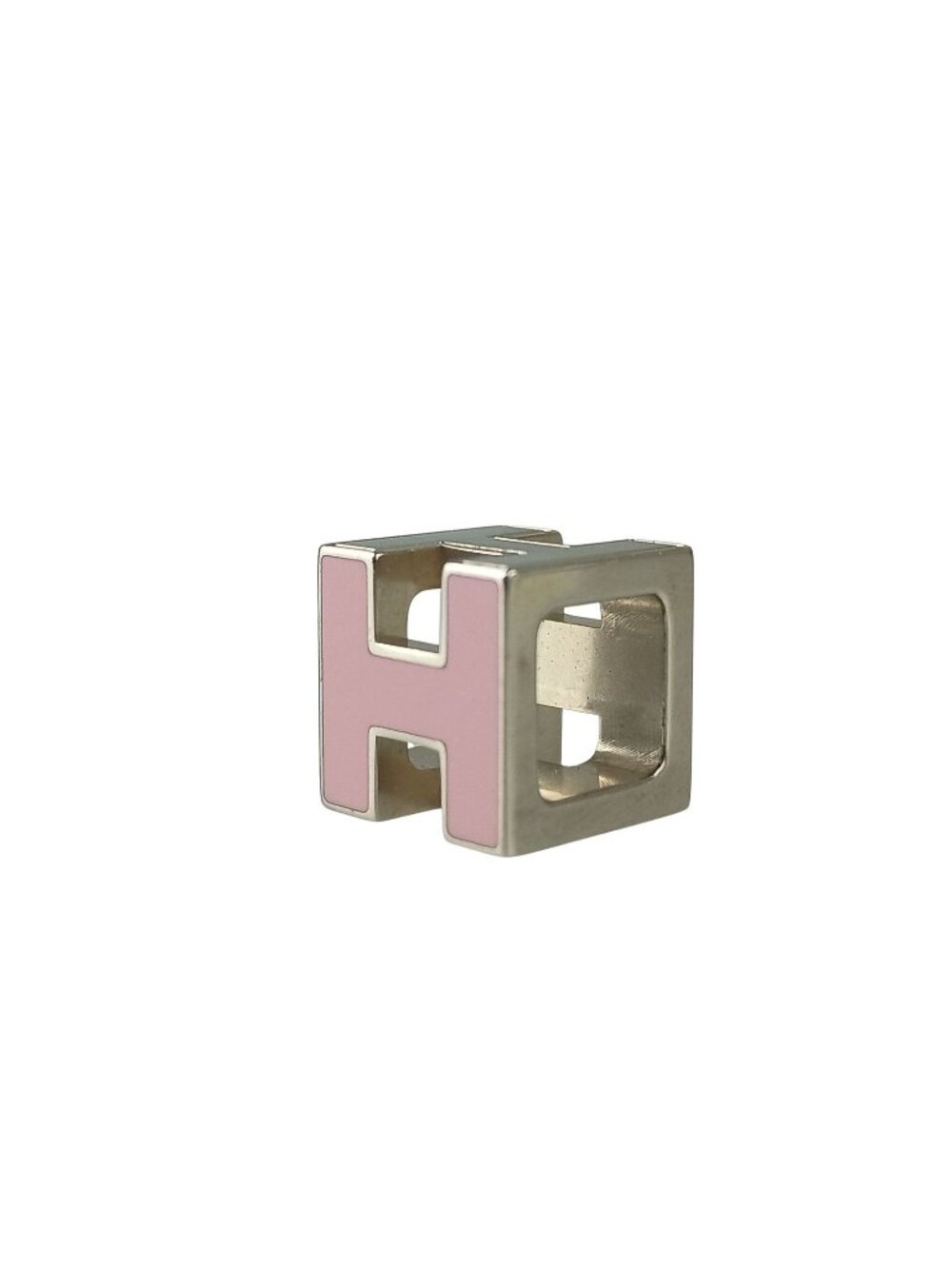 Hermes Pendant Cage D'h Cube Silver Pink Metal Necklace
